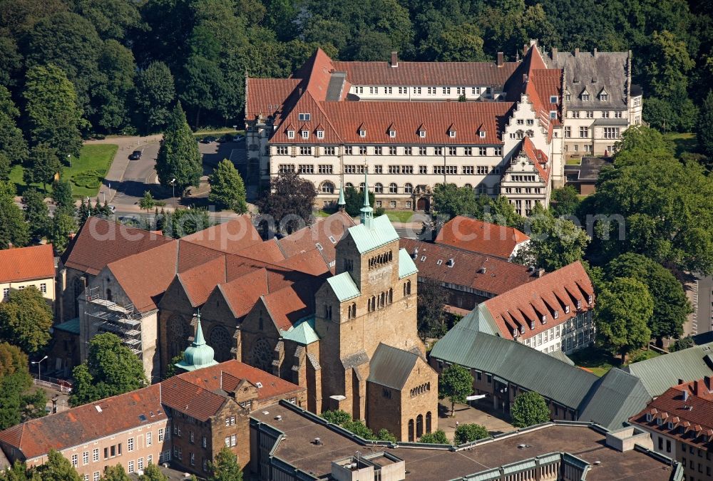 Minden from above - Cathedral in the inner city center Minden in North Rhine-Westphalia