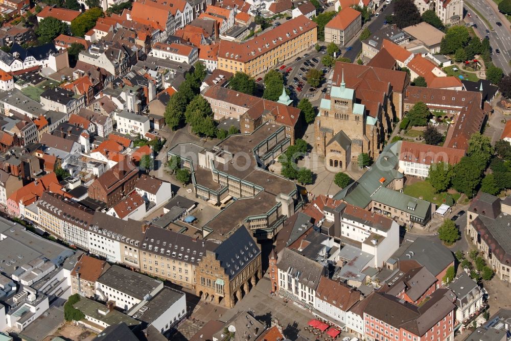 Minden from above - Cathedral in the inner city center Minden in North Rhine-Westphalia