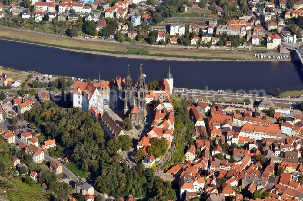 Meißen from the bird's eye view: View of the Dome of Meissen St. Johannis and St. Donatus in the state Saxony