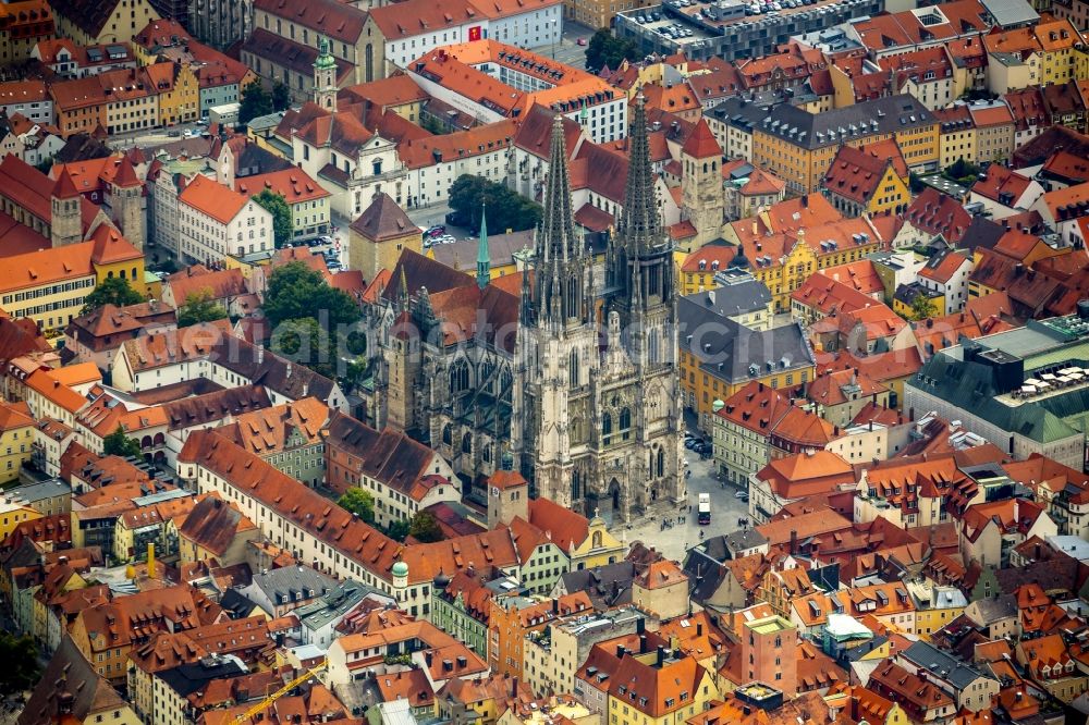 Aerial image Regensburg - Cathedral of St Peter in the center of the historic Old Town of Regensburg in Bavaria. bistum-regensburg.de