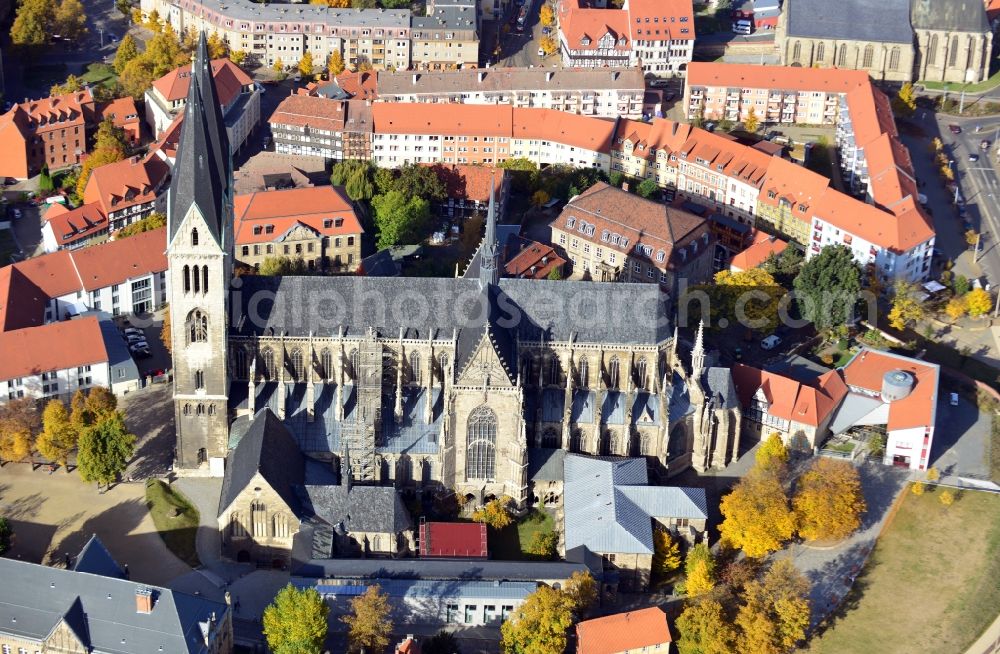 Halberstadt from above - View onto the Halberstadt Cathedral in the old city of Halberstadt in the state Saxony-Anhalt