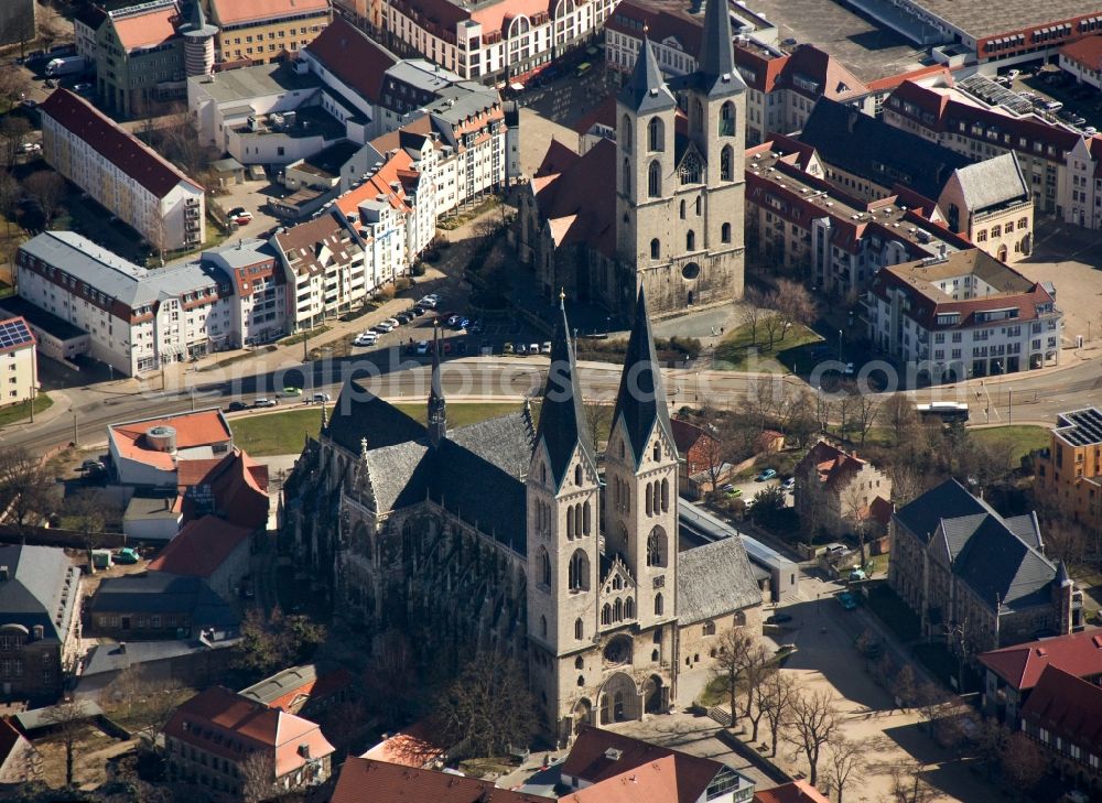 Halberstadt from above - View onto the Halberstadt Cathedral in the old city of Halberstadt in the state Saxony-Anhalt