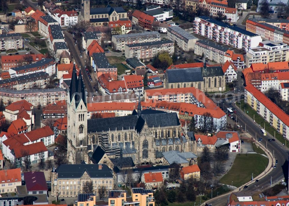 Halberstadt from above - View onto the Halberstadt Cathedral in the old city of Halberstadt in the state Saxony-Anhalt