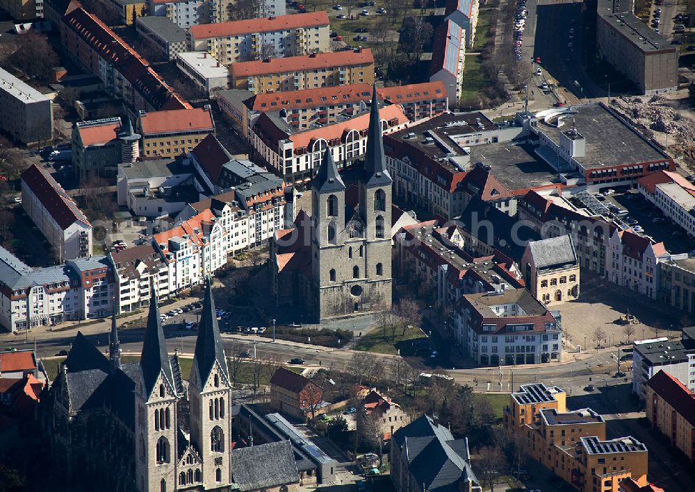 Halberstadt from the bird's eye view: View onto the Halberstadt Cathedral in the old city of Halberstadt in the state Saxony-Anhalt