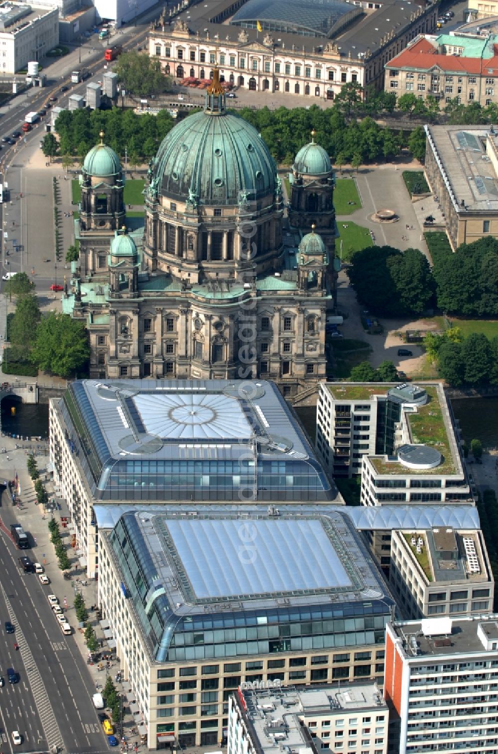 Berlin from the bird's eye view: View over the city quarter DomAquarée onto the Berlin cathedral in Berlin-Mitte