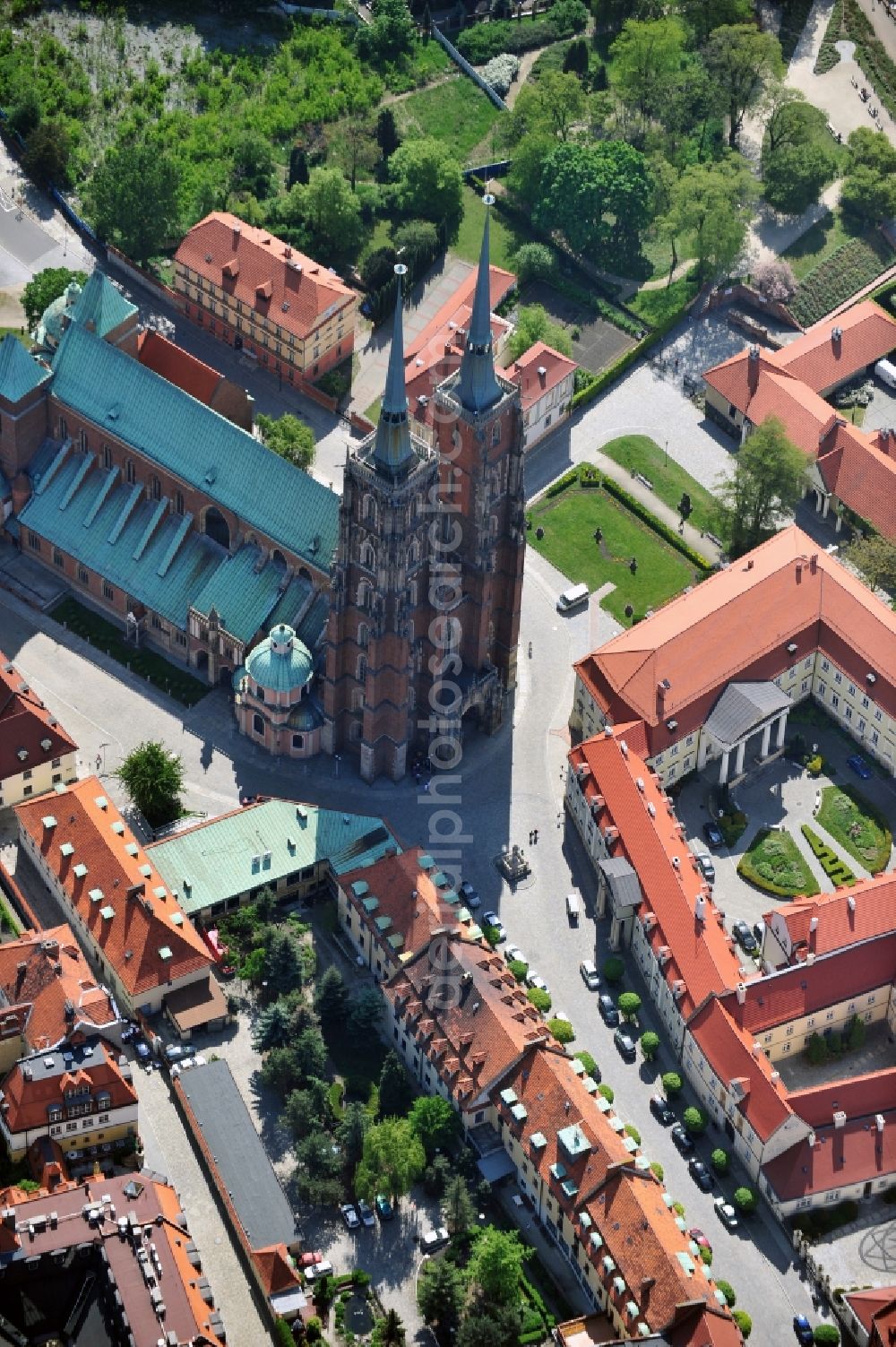 WROCLAW - BRESLAU from above - Cathedral Island e.g. with the Cathedral of St. John the Baptist, the Church of the Cross and the Pontifical Theological Faculty in Wroclaw in the Voivodship Lower Silesia in Poland