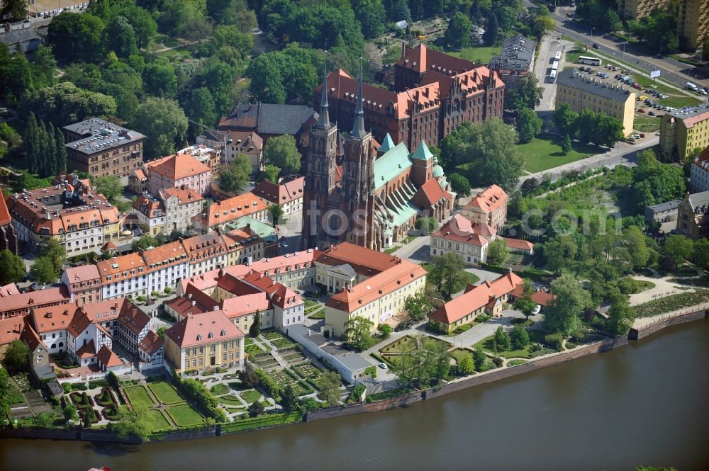 WROCLAW - BRESLAU from above - Cathedral Island e.g. with the Cathedral of St. John the Baptist, the Church of the Cross and the Pontifical Theological Faculty in Wroclaw in the Voivodship Lower Silesia in Poland