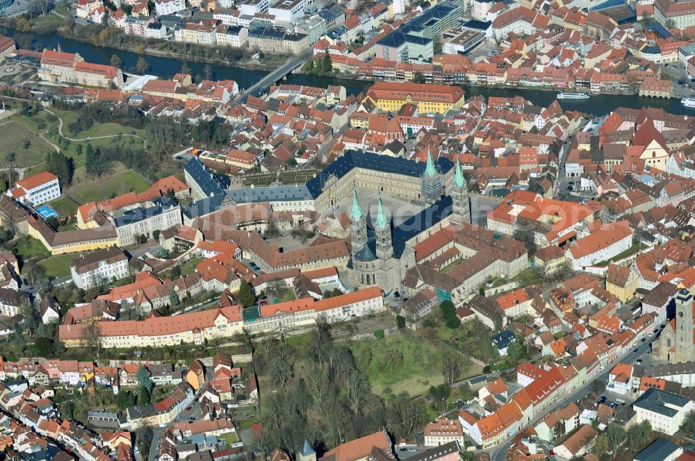 Bamberg from above - Cathedral Square with the cathedral and the new residence in Bamberg in the state Bavaria