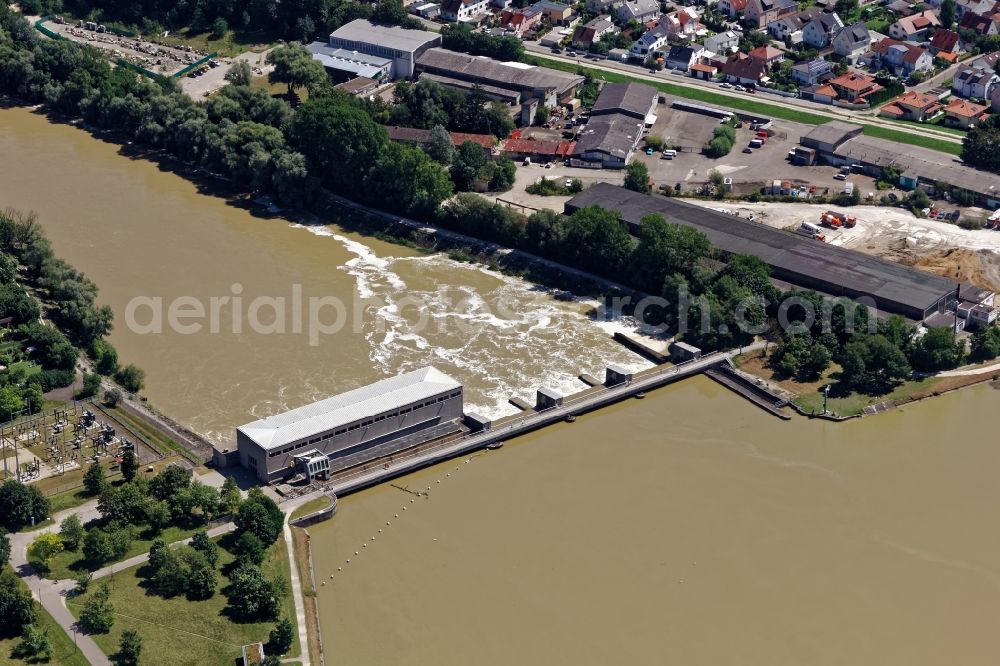 Aerial image Ingolstadt - Structure and dams of the waterworks and hydroelectric power plant in Ingolstadt in the state Bavaria