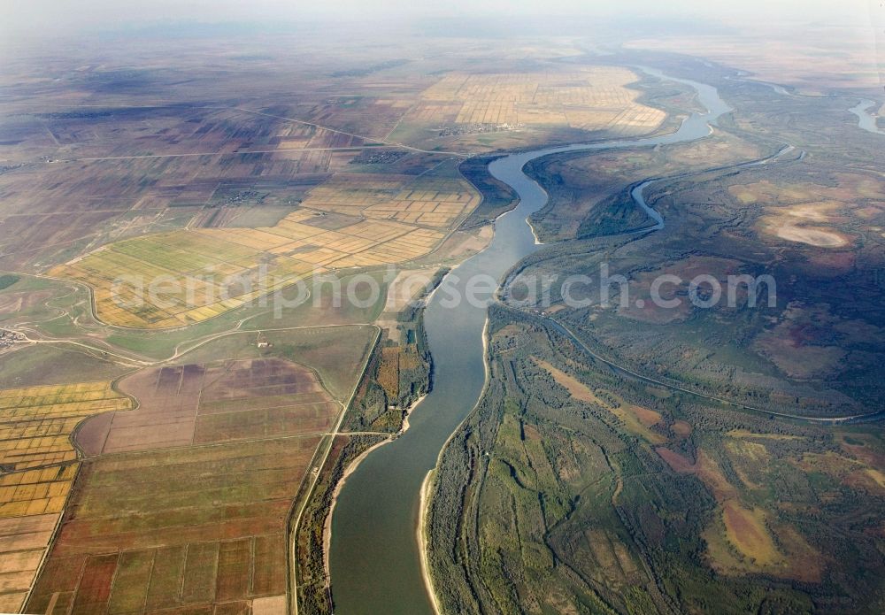 Aerial image Harsova - View of a Danube landscape near Harsova in the district / Judetul Constanta in the region Dobruja in Romania