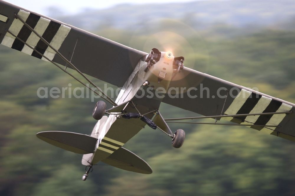 Mengen from the bird's eye view: Aircraft Travel Air 4000 biplane in flight at Mengen in the state of Baden-Wuerttemberg