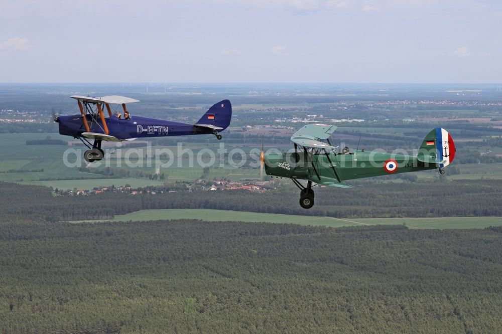 Aerial image Tübingen - Formation De Havilland Tiger Moth and Stampe SV4 Aircraft in flight over the airspace in Tuebingen in the state Baden-Wuerttemberg