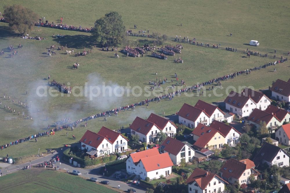 Aerial image Jena - The reenactment of the historic Battle of Jena Auerstedt double in Thuringia in the Prussian army suffered two heavy defeats