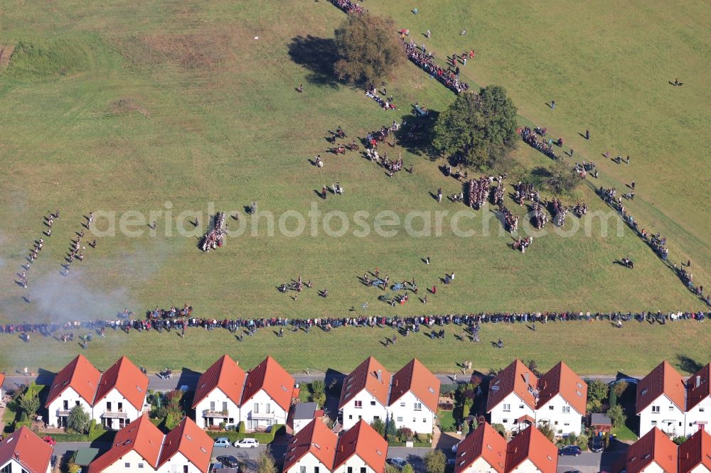 Jena from above - The reenactment of the historic Battle of Jena Auerstedt double in Thuringia in the Prussian army suffered two heavy defeats