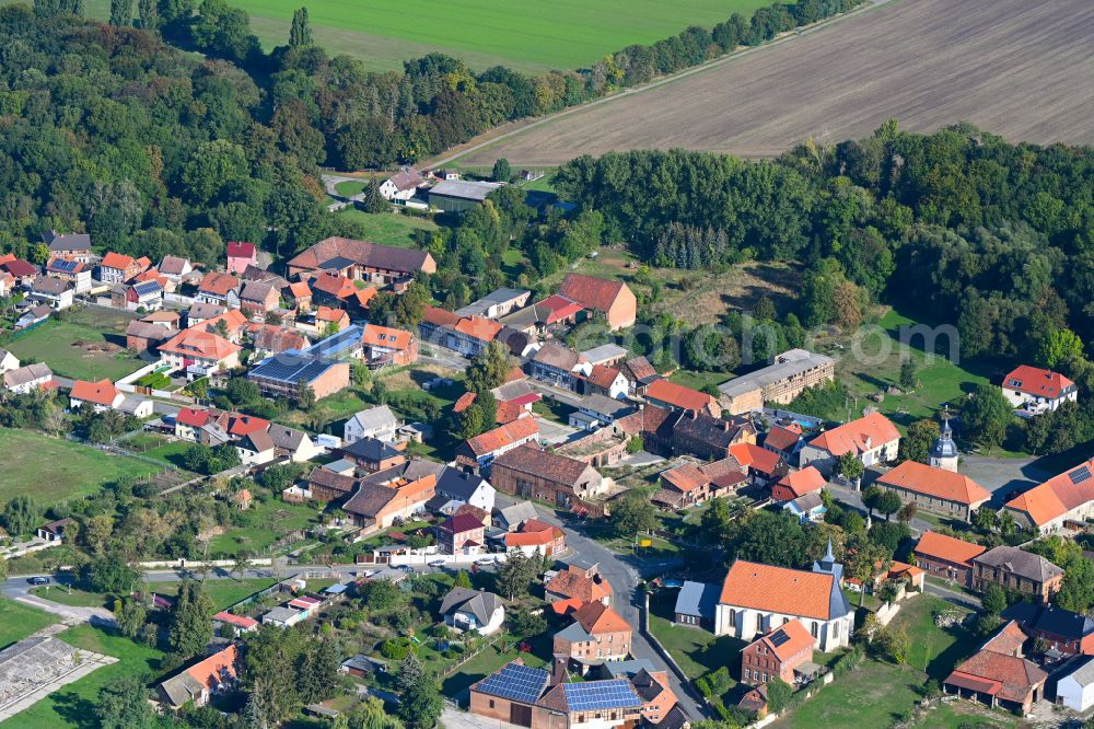 Aderstedt from the bird's eye view: Village view in Aderstedt in the state Saxony-Anhalt, Germany