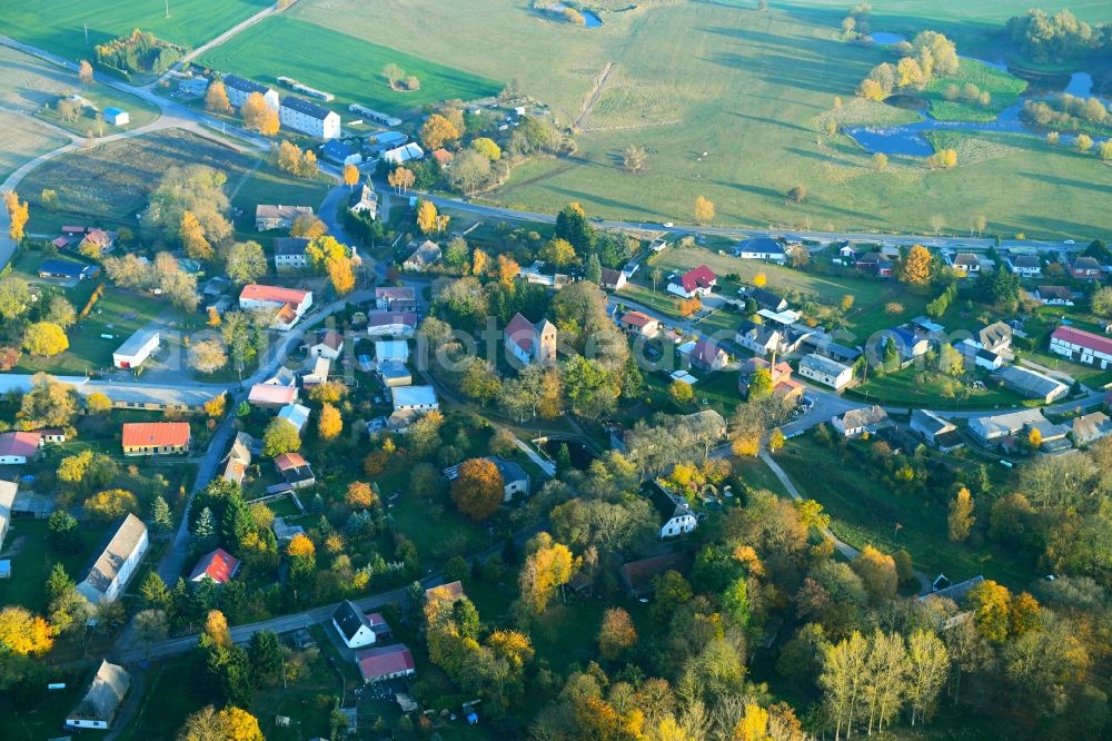 Beggerow from the bird's eye view: Village view in Beggerow in the state Mecklenburg - Western Pomerania, Germany