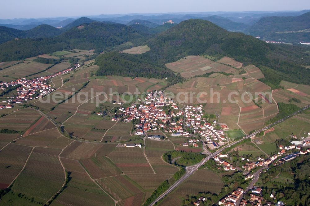 Birkweiler from above - Village view of Birkweiler in the state Rhineland-Palatinate