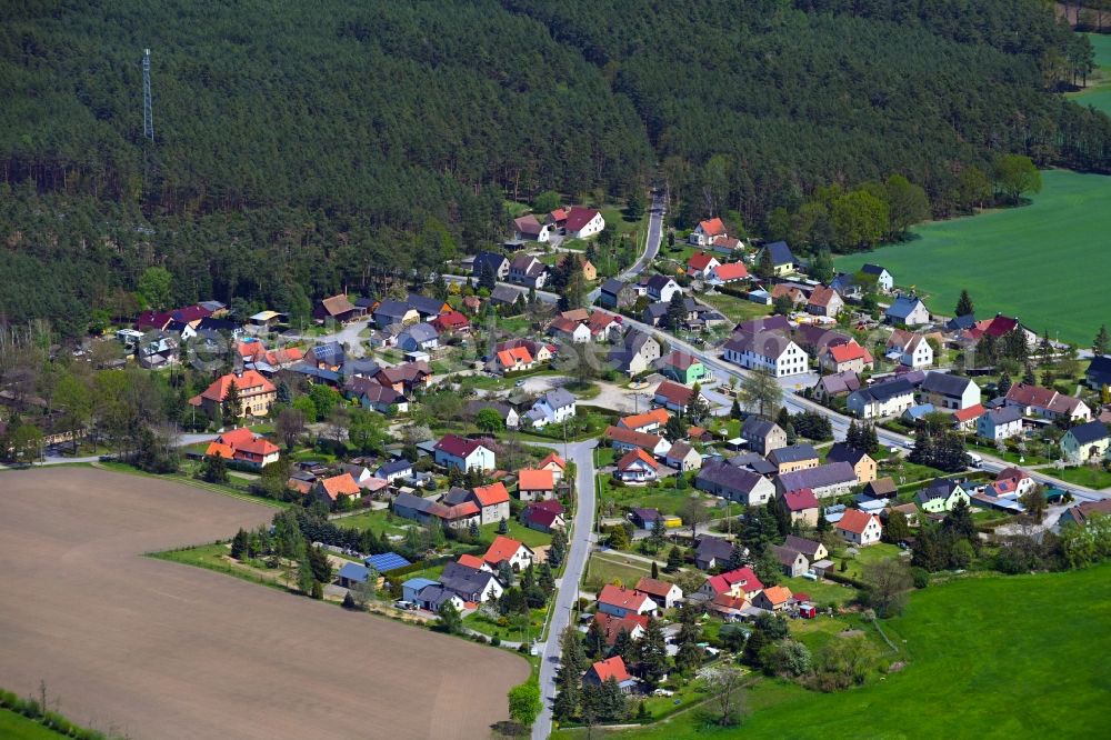 Commerau from above - Village view on B156 in Commerau in the state Saxony, Germany