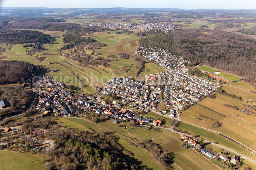 Dachtel from above - Village view in Dachtel in the state Baden-Wuerttemberg, Germany