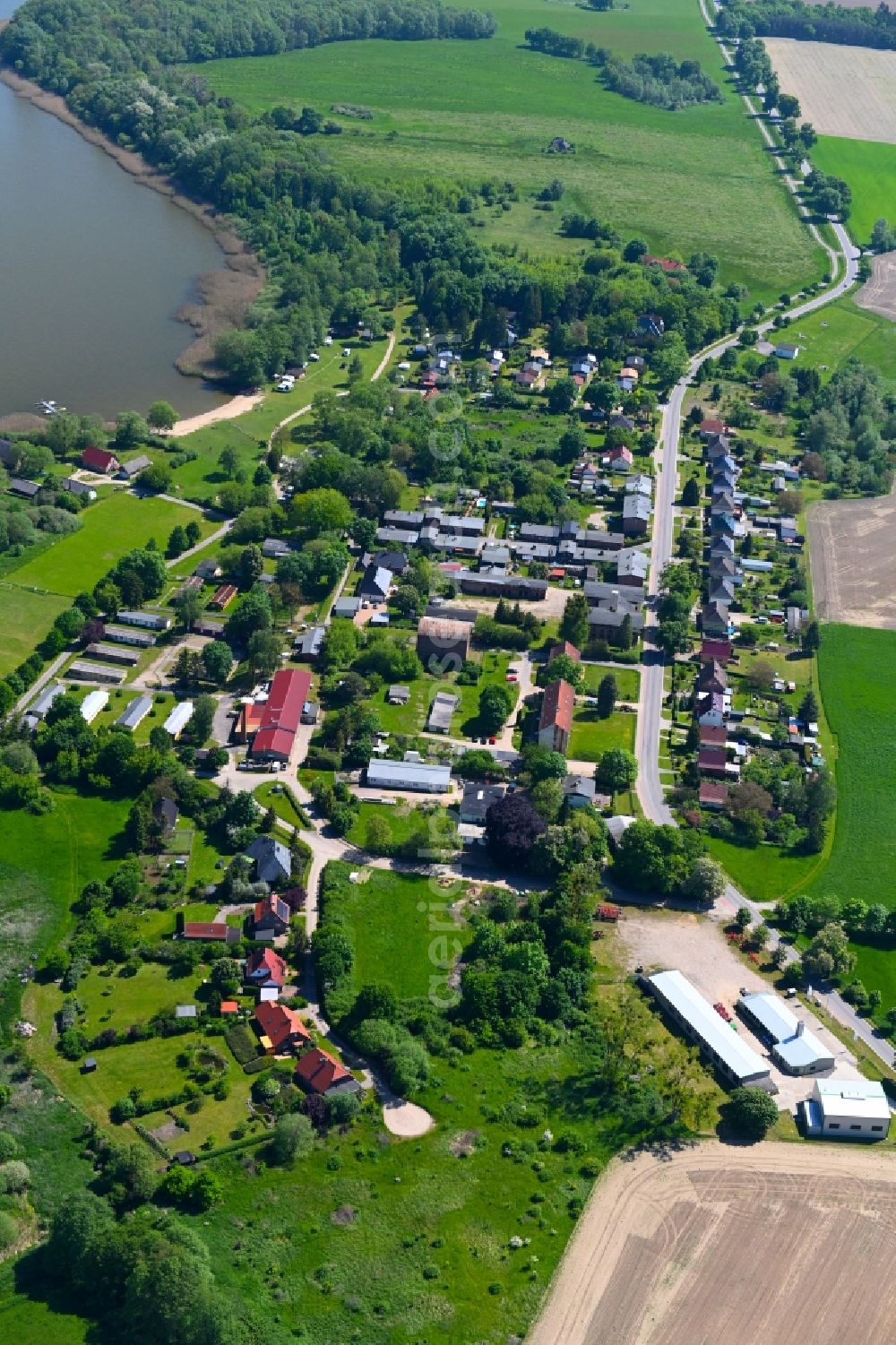 Dahmen from above - Village view along Dorfstrasse in Dahmen in the state Mecklenburg - Western Pomerania, Germany