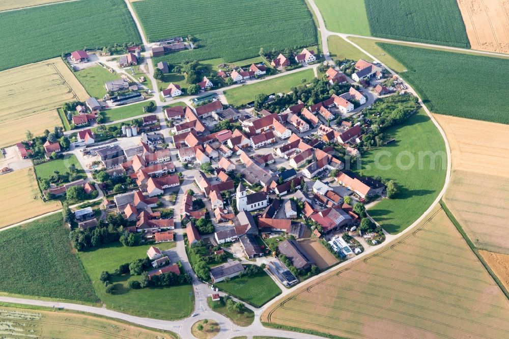 Mönchsdeggingen from above - Village - view on the edge of agricultural fields and farmland in Moenchsdeggingen in the state Bavaria, Germany