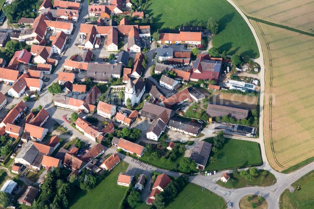 Mönchsdeggingen from the bird's eye view: Village - view on the edge of agricultural fields and farmland in Moenchsdeggingen in the state Bavaria, Germany