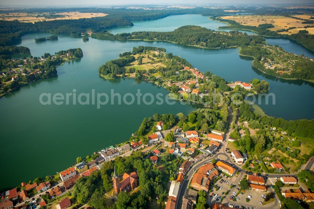 Feldberg from above - Village view of Feldberg in the region of Feldberger Seenlandschaft on the shores of Lake Haussee in the state of Mecklenburg - Western Pomerania