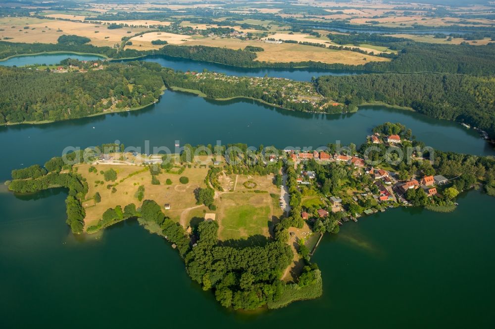 Feldberger Seenlandschaft from the bird's eye view: Village view of Feldberg in the region of Feldberger Seenlandschaft on the shores of Lake Haussee in the state of Mecklenburg - Western Pomerania