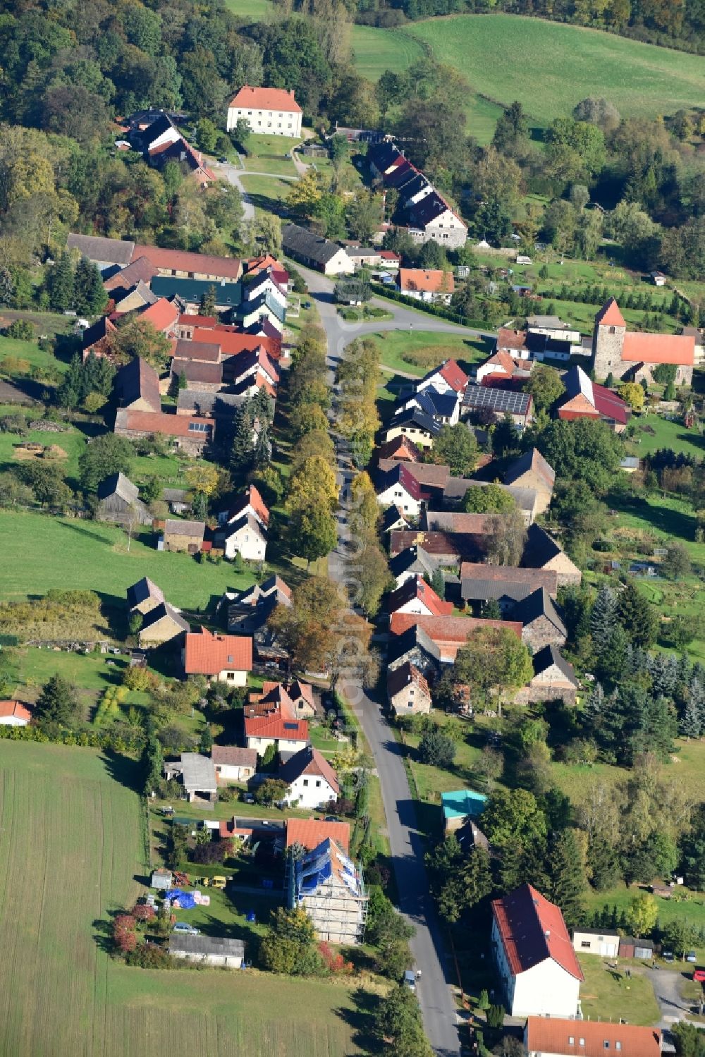 Garzau-Garzin from the bird's eye view: Village view in Garzau-Garzin in the state Brandenburg, Germany