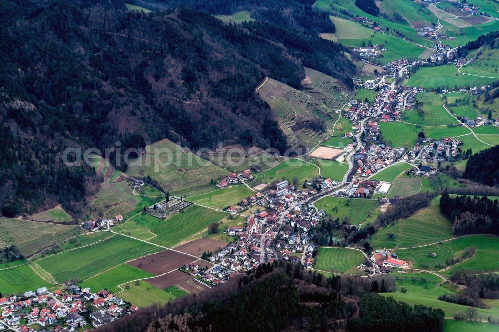 Glottertal from the bird's eye view: Village view in Glottertal in the state Baden-Wuerttemberg, Germany