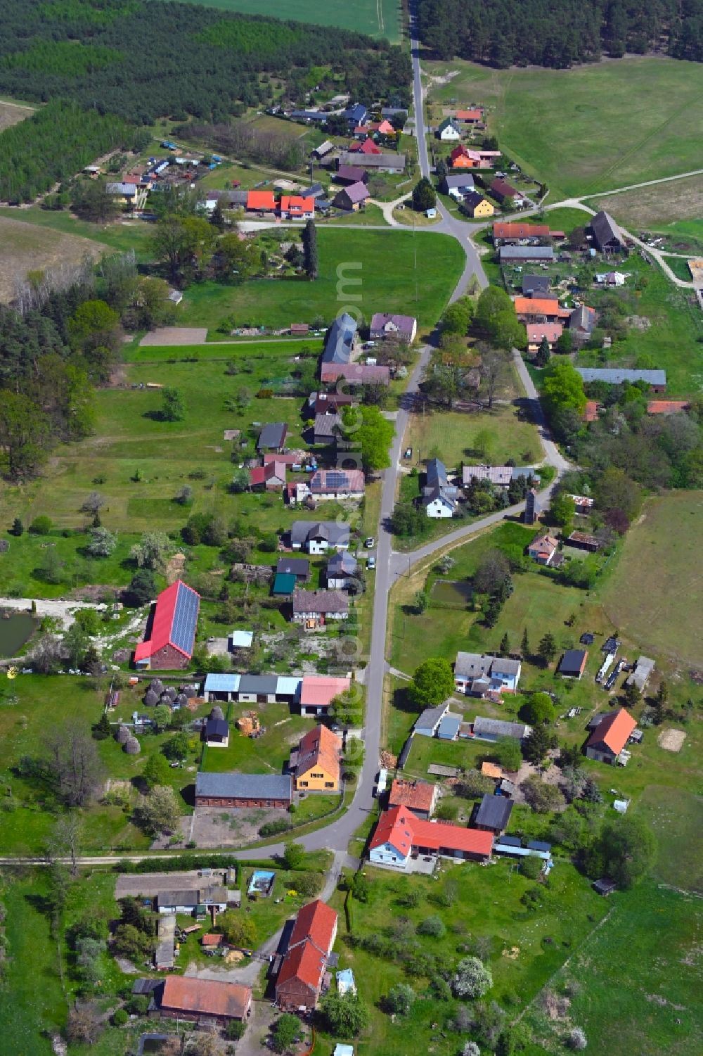 Aerial photograph Goschen - Village view along Dorfstrasse in Goschen in the state Brandenburg, Germany