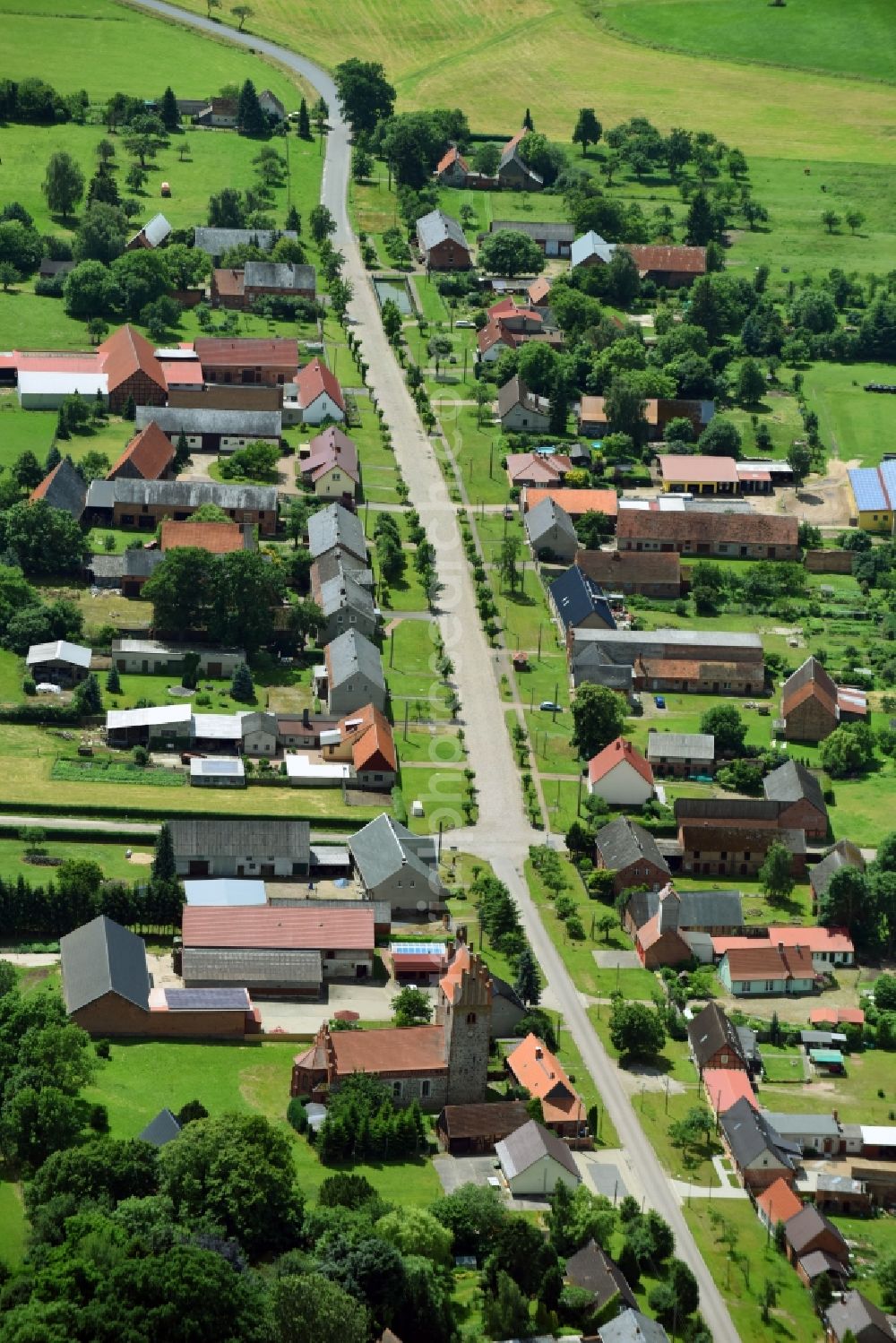 Gross Gottschow from the bird's eye view: Village view in Gross Gottschow in the state Brandenburg, Germany