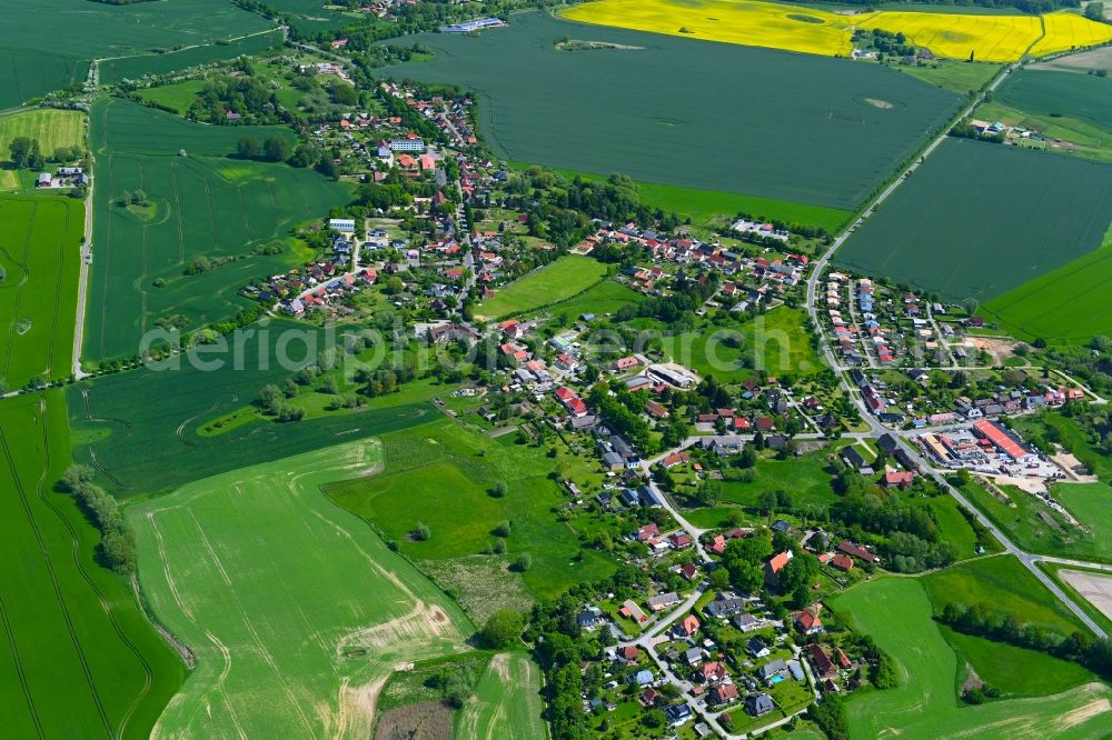 Groß-Wokern from the bird's eye view: Village view on L11 in Gross-Wokern in the state Mecklenburg - Western Pomerania, Germany