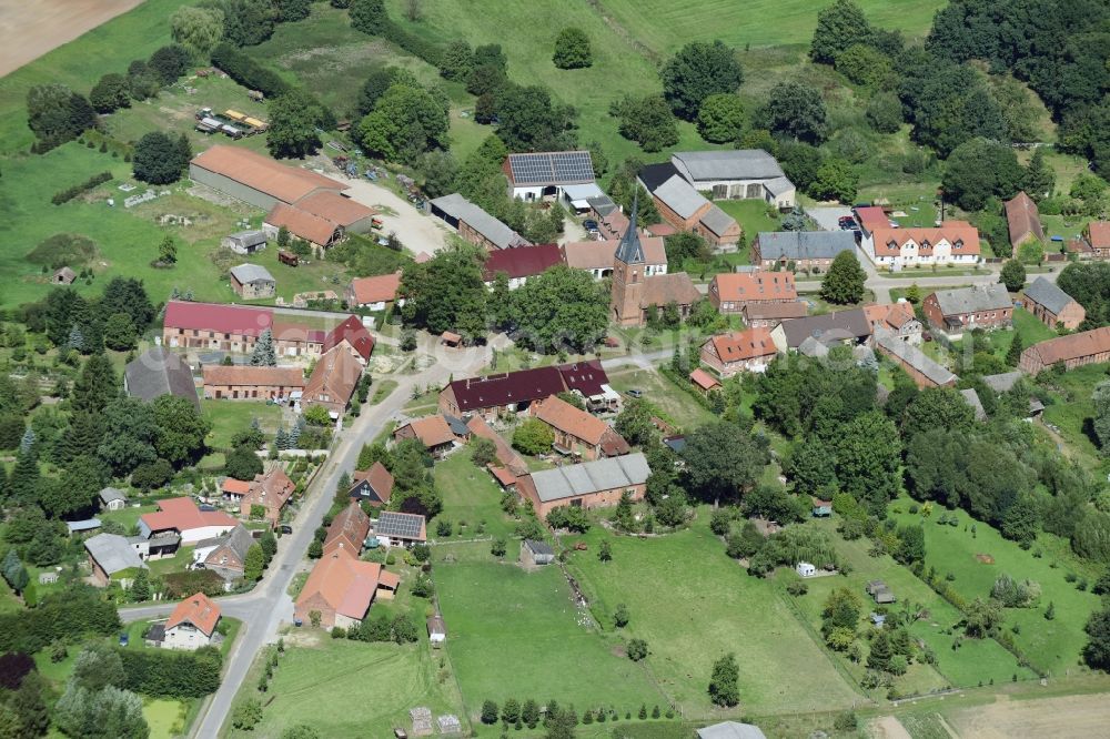 Groß Woltersdorf from above - View of the village of Gross Woltersdorf with its church in the state of Brandenburg