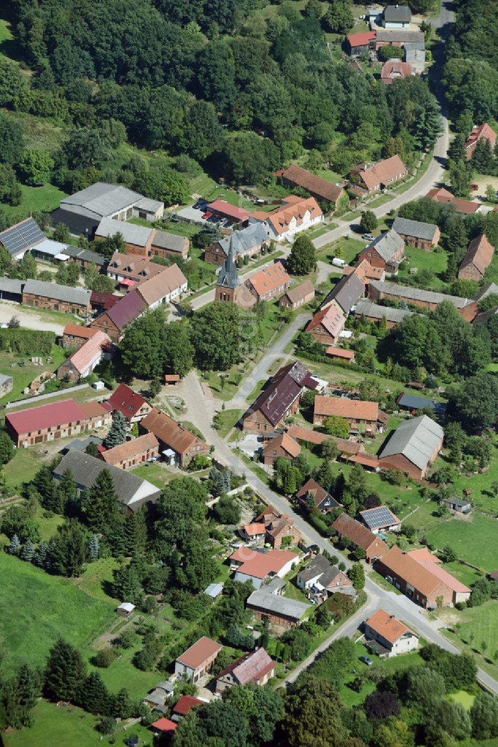 Aerial photograph Groß Woltersdorf - View of the village of Gross Woltersdorf with its church in the state of Brandenburg