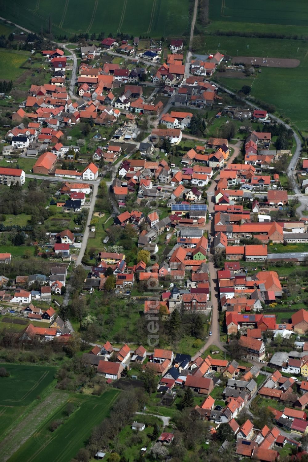 Aerial image Helbedündorf - Village view of Helbeduendorf in the state Thuringia