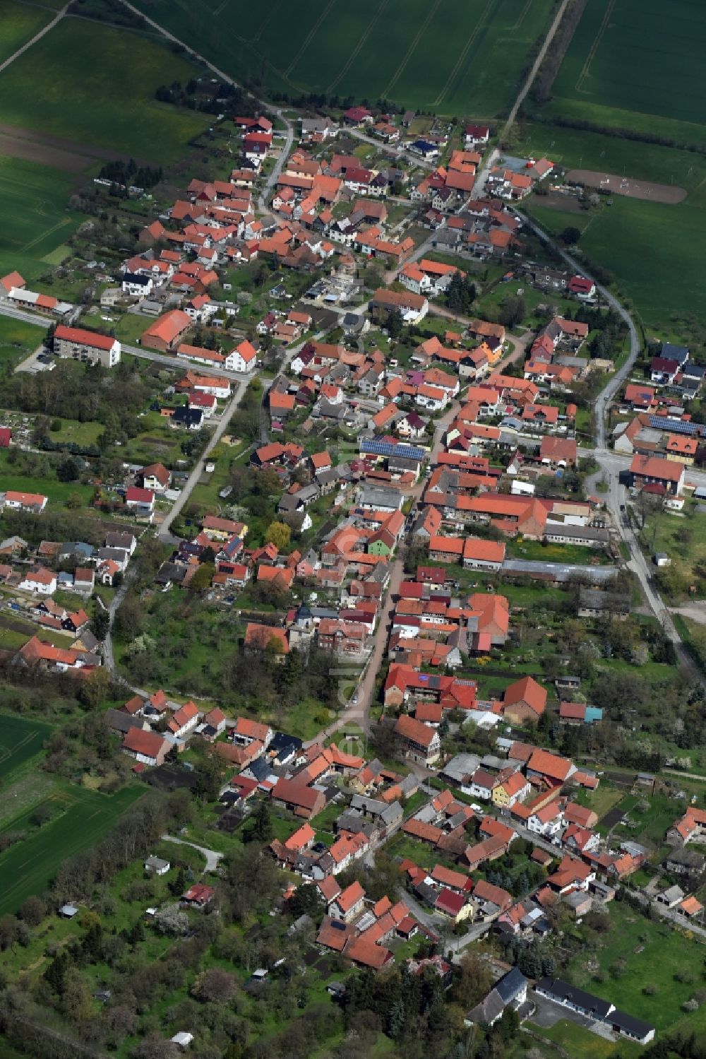 Helbedündorf from above - Village view of Helbeduendorf in the state Thuringia