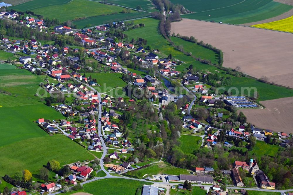 Aerial image Helmsdorf - Village view along Schulstrasse in Helmsdorf in the state Saxony, Germany