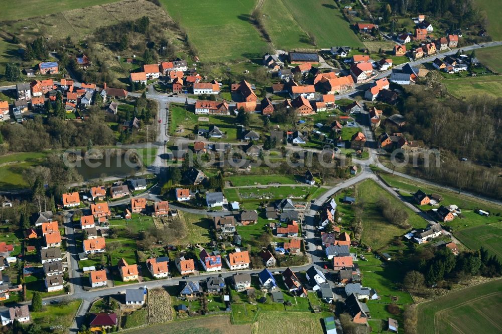 Hohenbüchen from the bird's eye view: Village view in Hohenbuechen in the state Lower Saxony, Germany