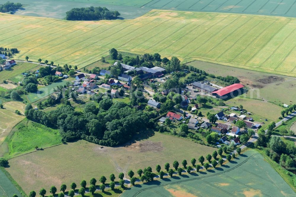 Küdow from the bird's eye view: Village view in Kuedow in the state Brandenburg, Germany