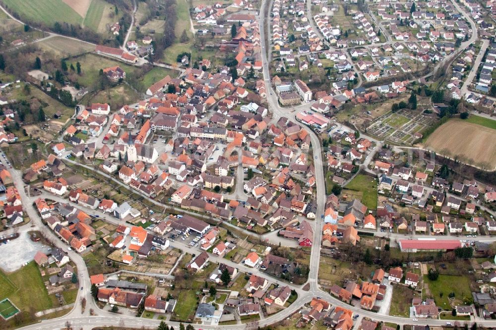 Kürnbach from the bird's eye view: Village view in Kuernbach in the state Baden-Wuerttemberg, Germany