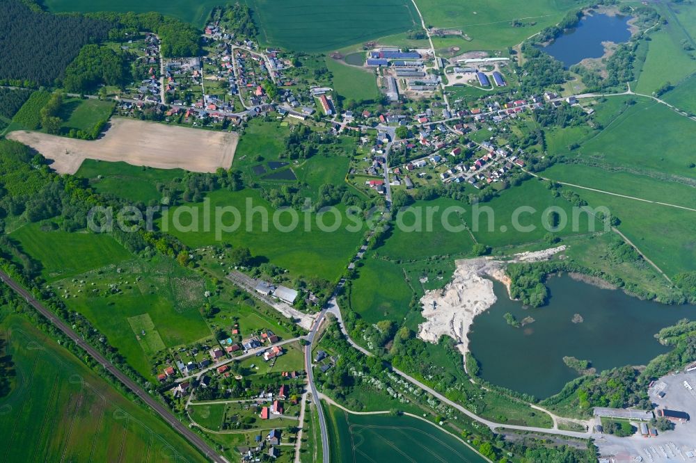 Liessow from above - Village view on Dorfstrasse in Liessow in the state Mecklenburg - Western Pomerania, Germany