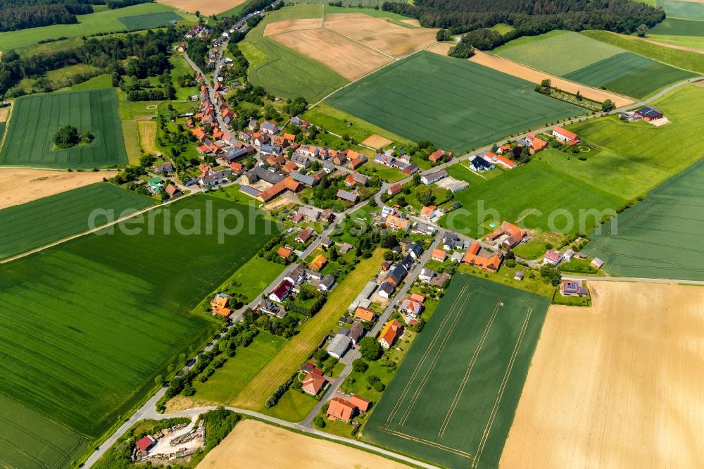 Lütersheim from above - Village view in Luetersheim in the state Hesse, Germany