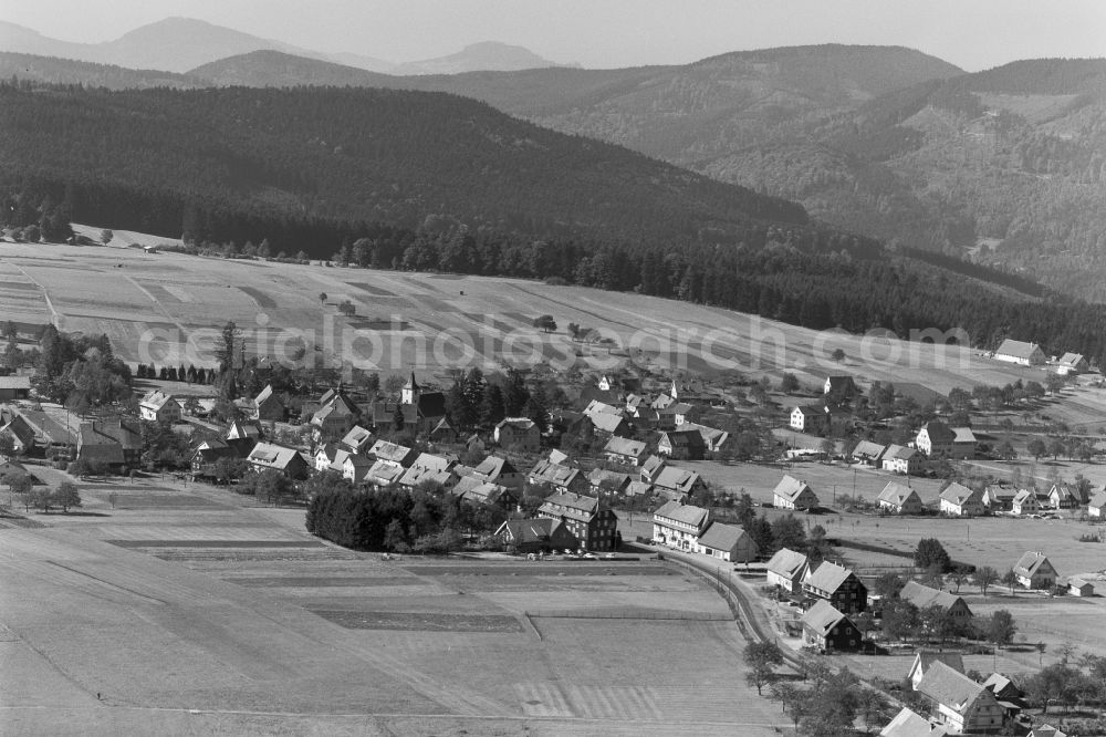 Aerial image Dobel - Village - view on the edge of agricultural fields and farmland in Dobel in northern Black Forest in the state Baden-Wuerttemberg