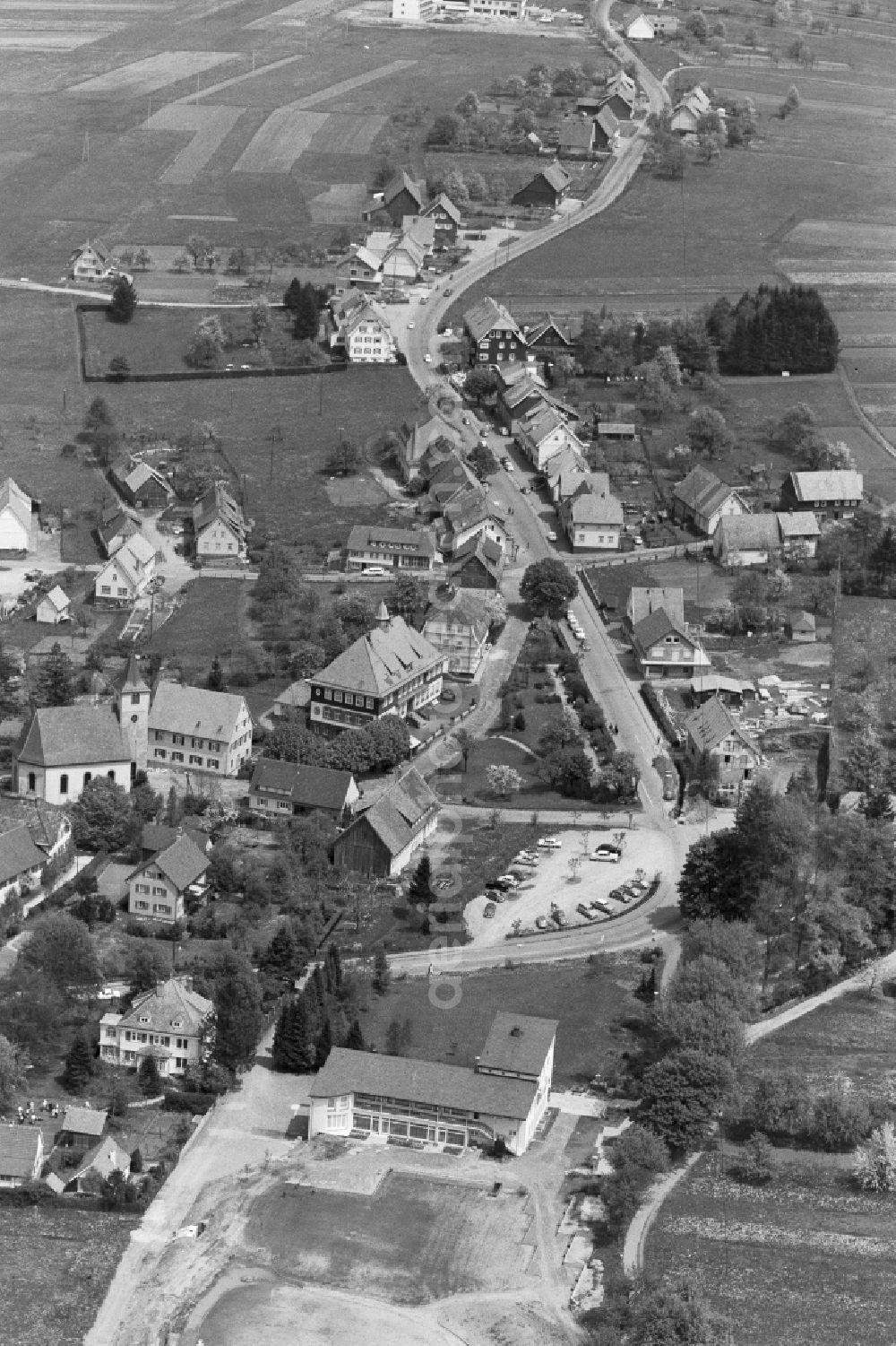 Aerial image Dobel - Village - view on the edge of agricultural fields and farmland in Dobel in northern Black Forest in the state Baden-Wuerttemberg