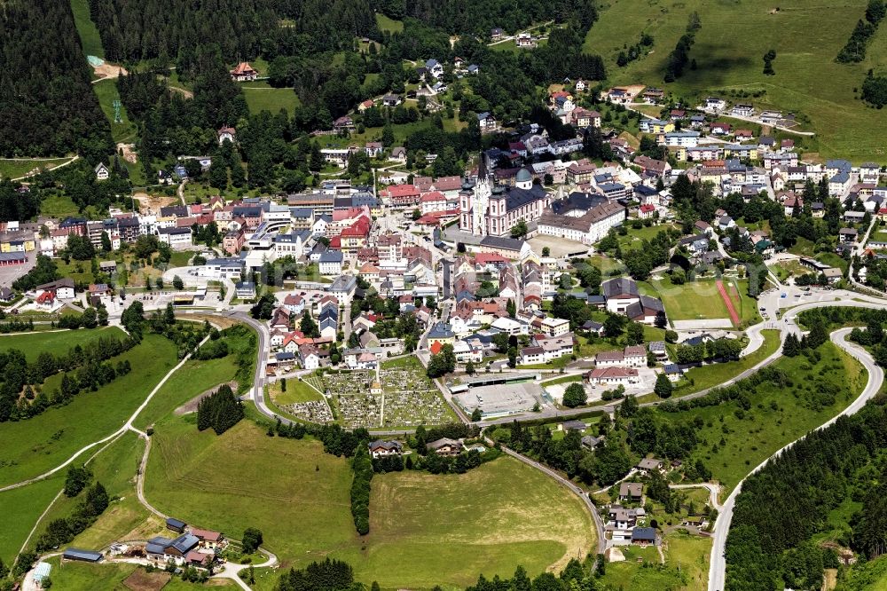 Mariazell from the bird's eye view: Village view in Mariazell in Steiermark, Austria