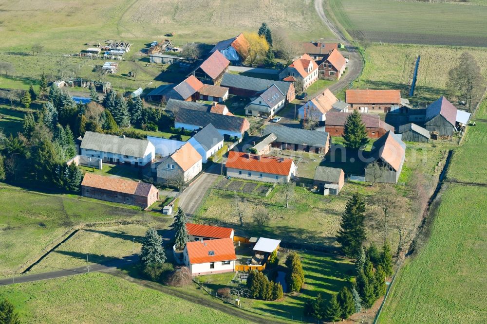 Münchhofe from the bird's eye view: Village view in Muenchhofe in the state Brandenburg, Germany
