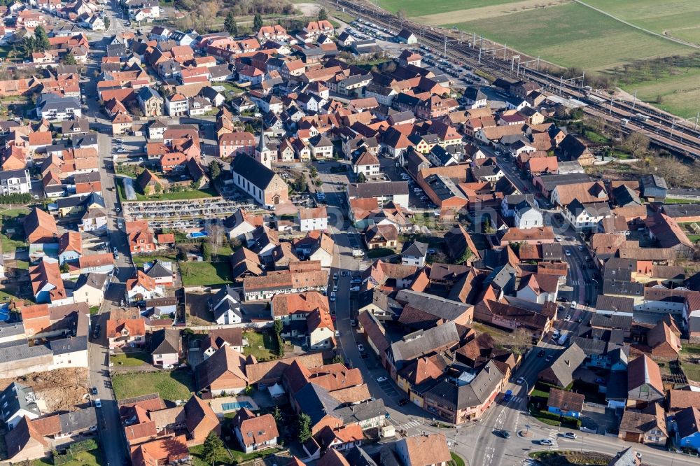 Aerial image Mommenheim - Village view in Mommenheim in Grand Est, France