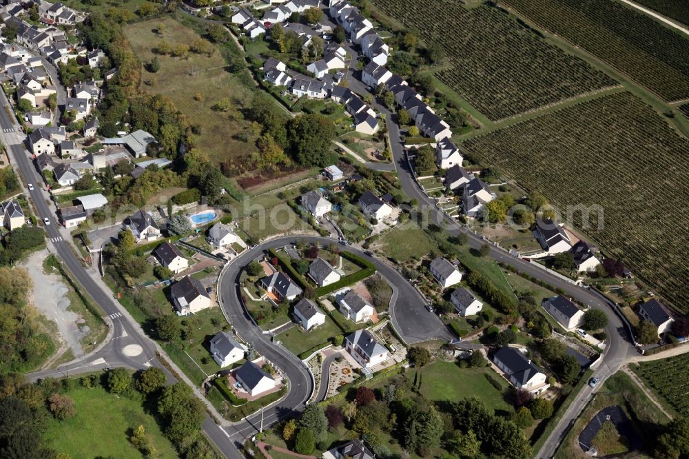 Montsoreau from the bird's eye view: Village view in Montsoreau in Pays de la Loire, France