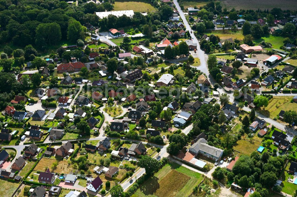 Negernbötel from above - Village - View along the street Lehwisch in Negernboetel in the state Schleswig-Holstein, Germany